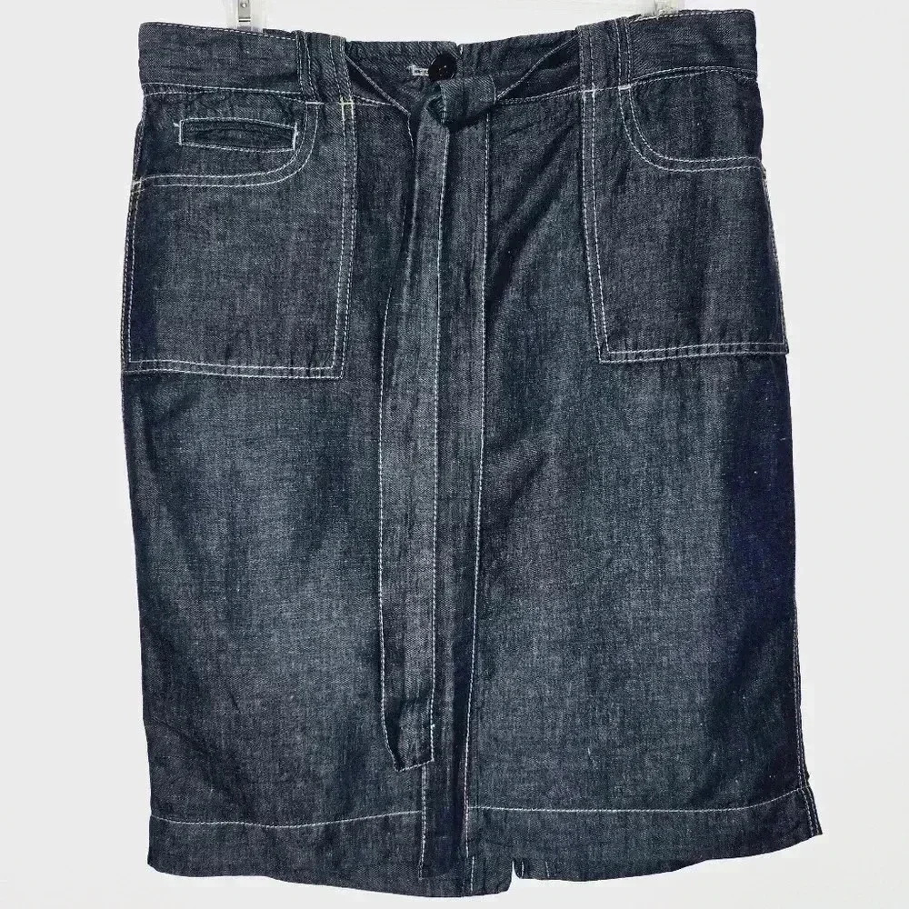 Talbots Skirt Linen Cotton Blend Blue Size 10P